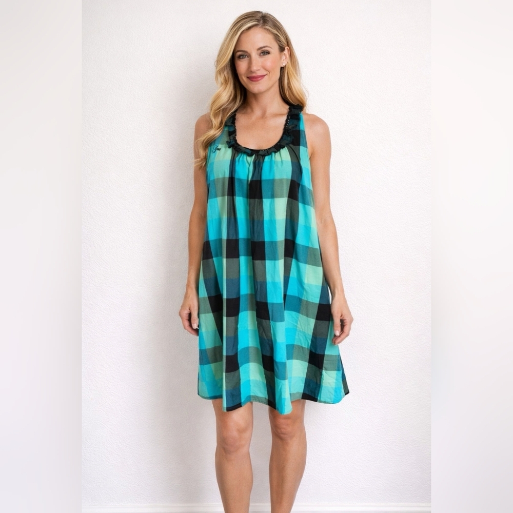 Cottagecore checkered sleeveless dress by GSus. Size large. EUC